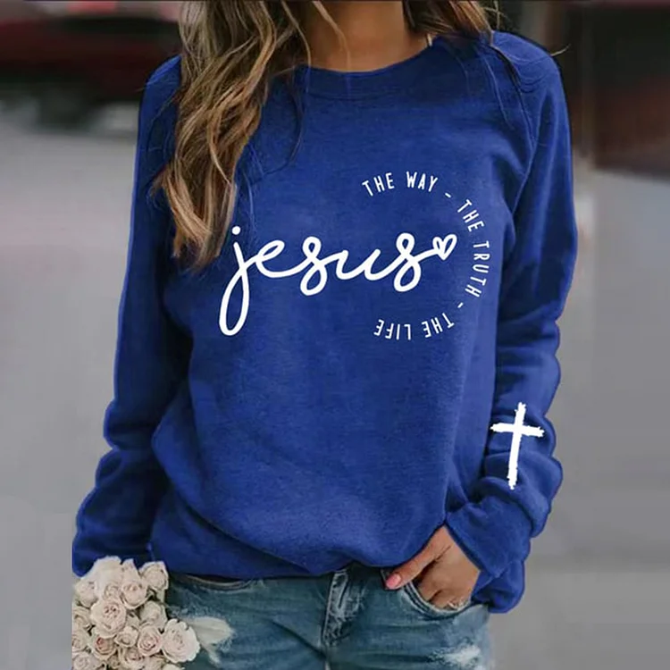 VChics Jesus The Way The Truth The Life Print Casual Print Sweatshirt