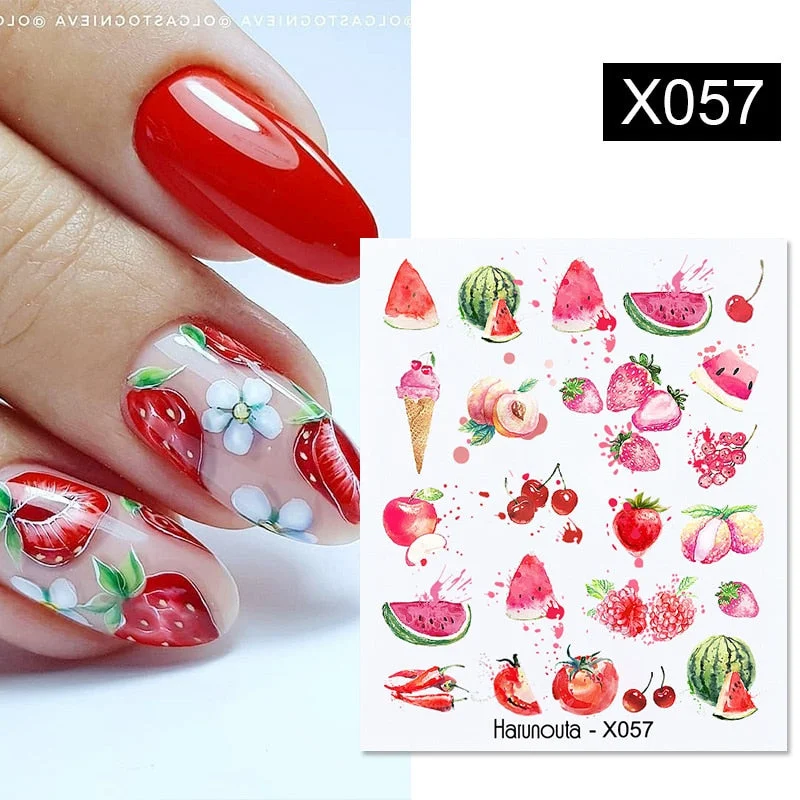 Harunouta Autumn Flowers Leaves Line Patter Nails Sticker Nail Art Decorations Decals Water Transfer Slider Foil Manicures Wraps-Nail Inspo