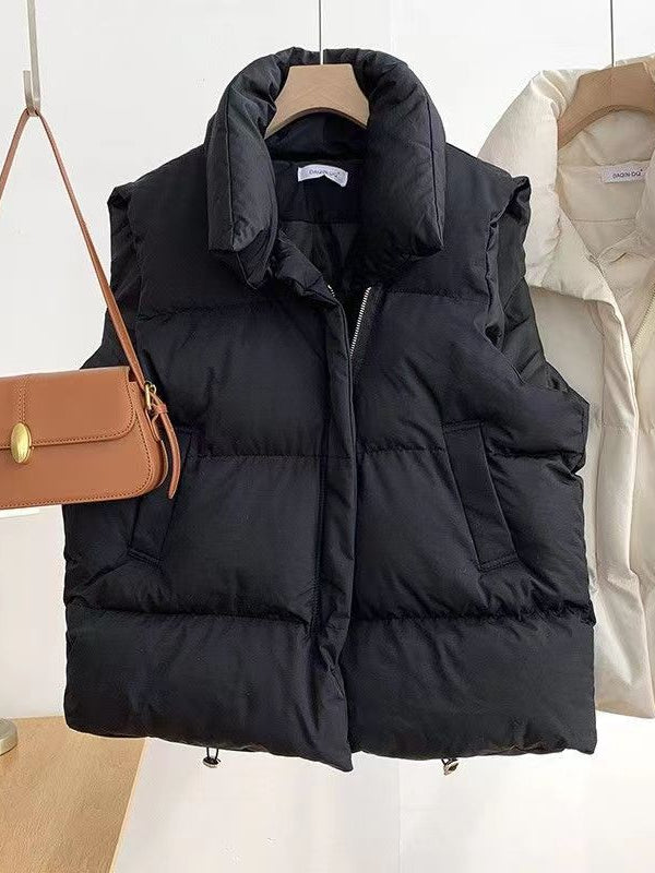 Women Sleeveless Stand-up Collar Solid Color Puffer Vest Coats