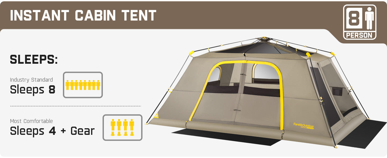 FanttikOutdoor Camping Tent. Lightweight 8 Person Instant Cabin Tent Setup in 60 Seconds with Rainfly & Windproof. Portable with Carry Bag for Family Camping & Hiking. Upgraded Ventilation