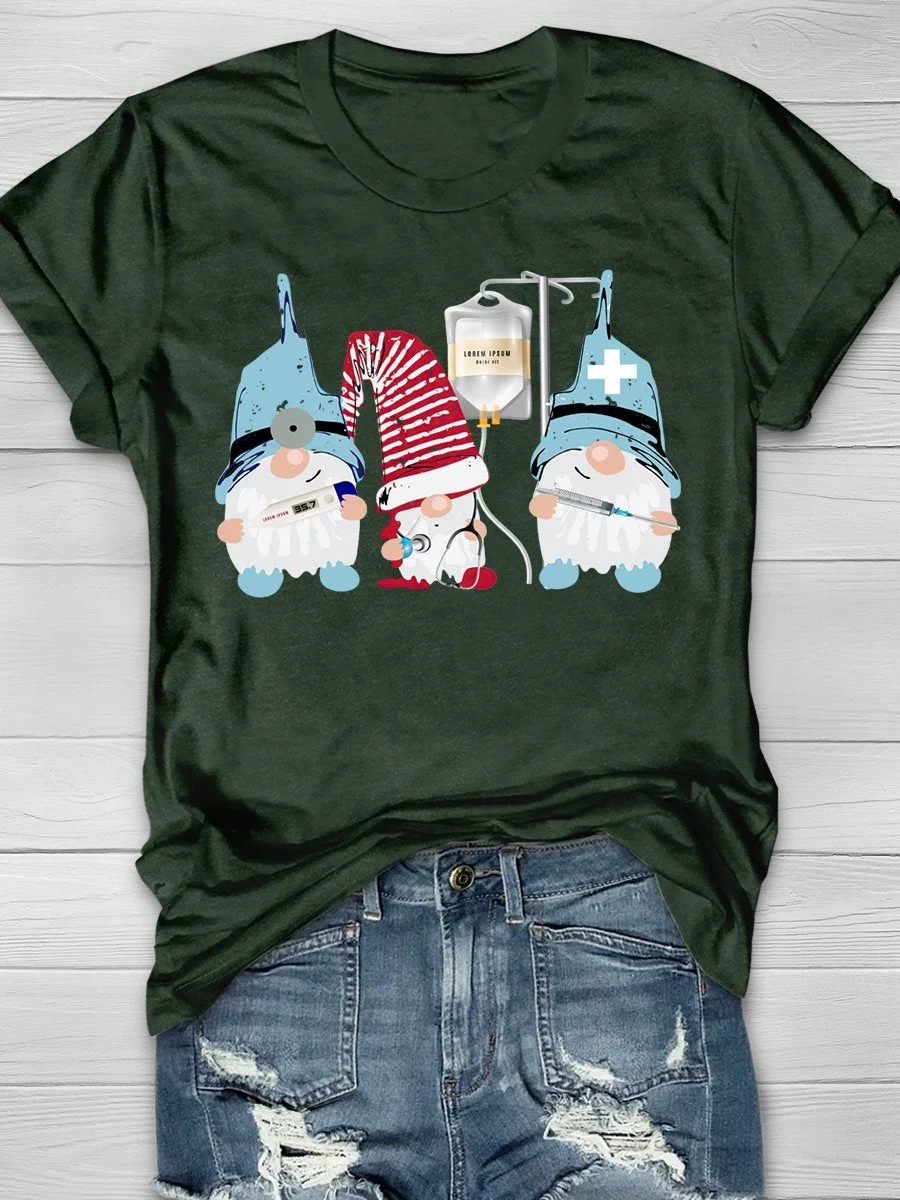 Nurse Gnome Funny Print Short Sleeve T-shirt