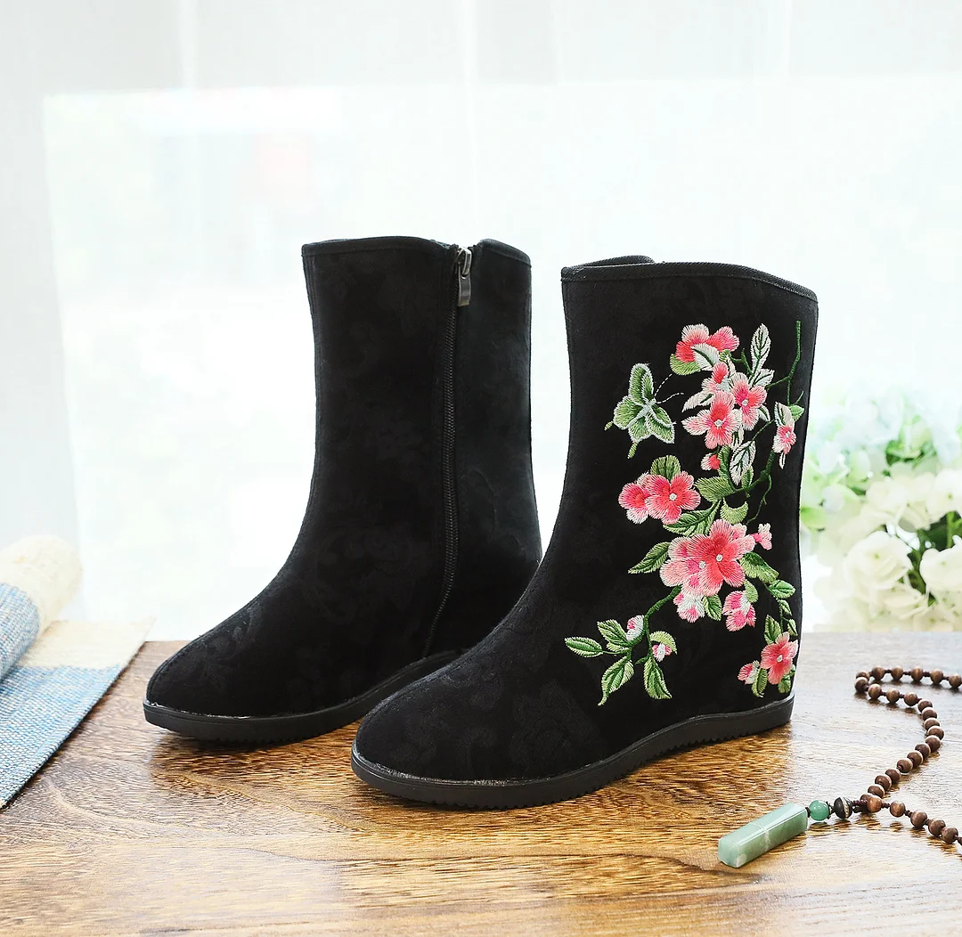 Breakj Breakj Boots Six Centimeters High Heel Ankle Boots Spring And Autumn Cloth Boots Women's Ankle Boots Embroidered Shoes Cloth Shoes Hanfu Shoes