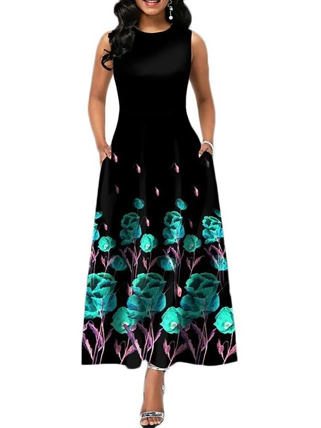 Women's A-Line Dress Maxi long Dress Sleeveless Print Print Summer Casual White Black Blue Purple Wine Green S M L XL XXL