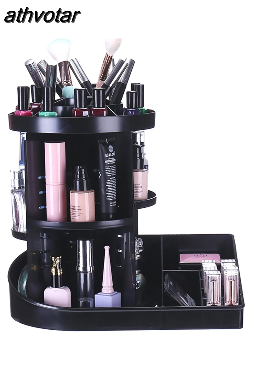 athvotar Degree Rotating Cosmetic Storage Box Make-up Organizer Lipstick Holder Transparent Crystal Display Stand Large Capacity