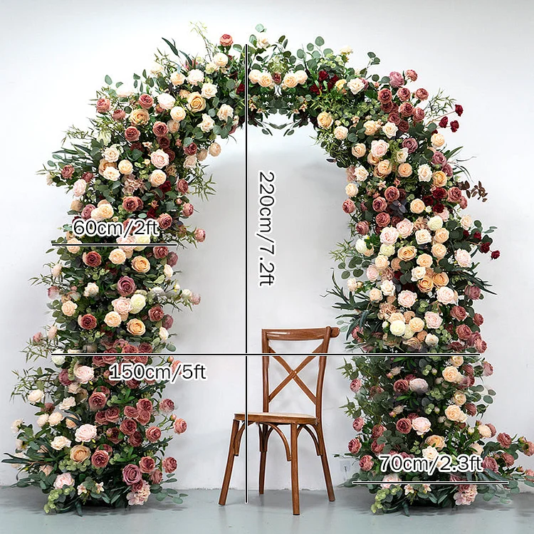 A7768 Coffee Champagne Rose Greenery Decor Floral Row Wedding Backdrop Arch