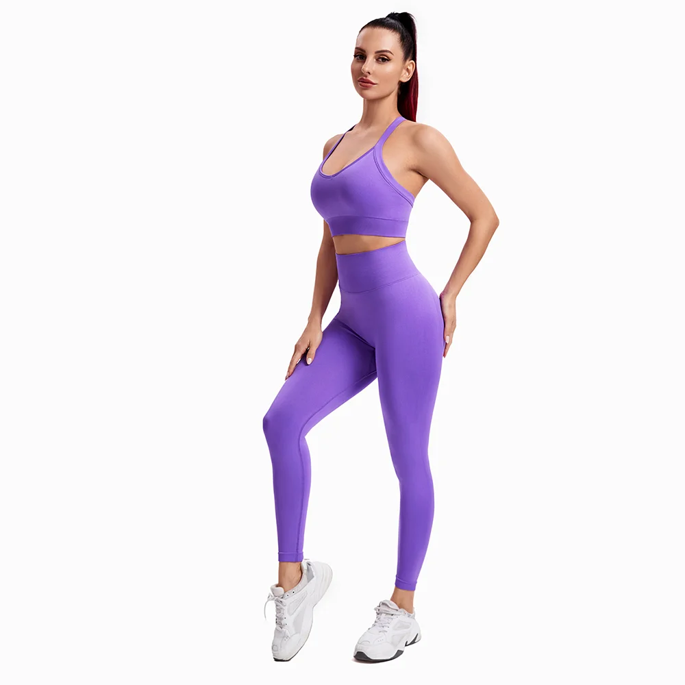 Buy Hergymclothing chinese wistaria purple women's seamless workout set - seamless sports bra + high waist leggings at an affordable price