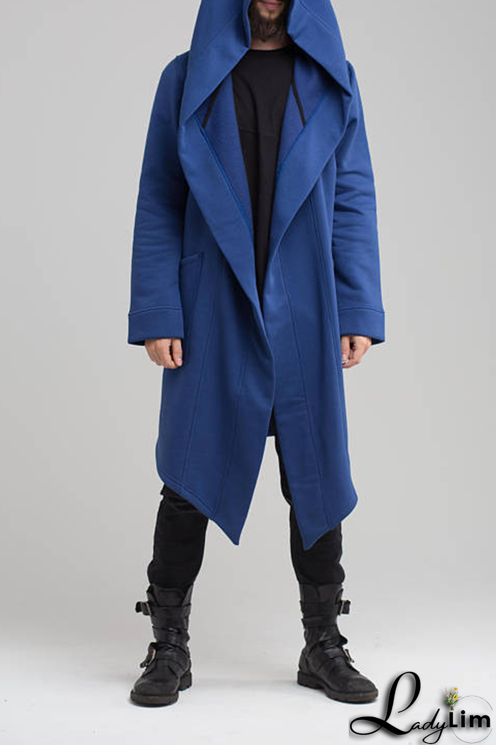 Blue Fashion Casual Solid Split Joint Pocket Hooded Collar Outerwear