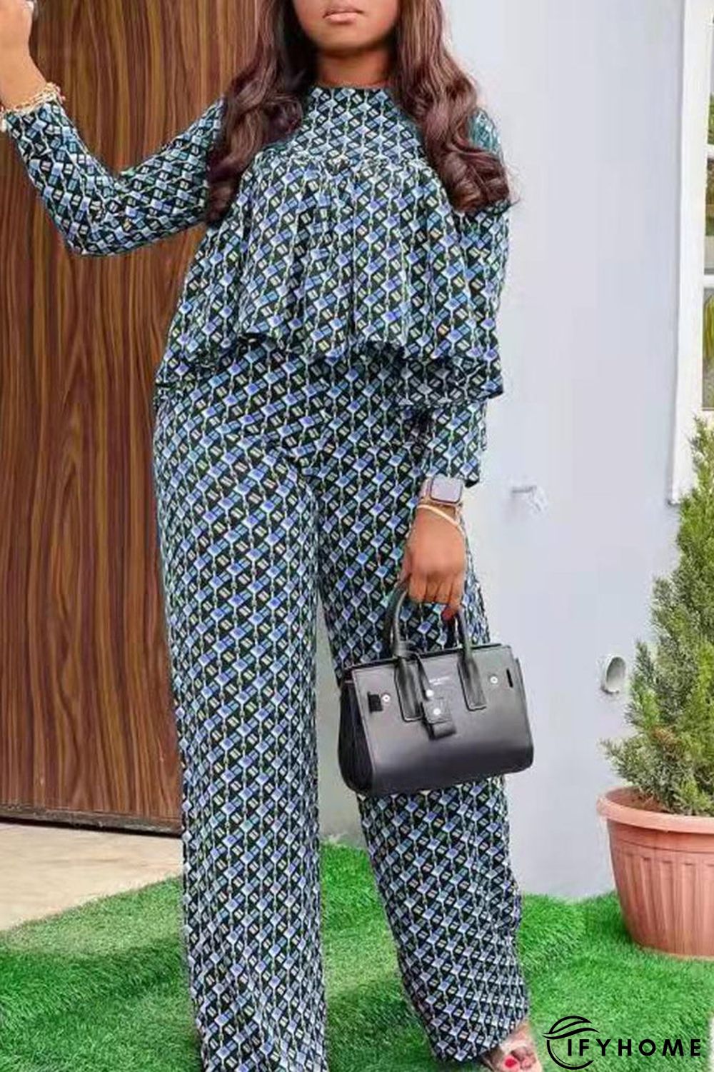 Flounced Digital Print Wide Leg Two Piece Sets | IFYHOME