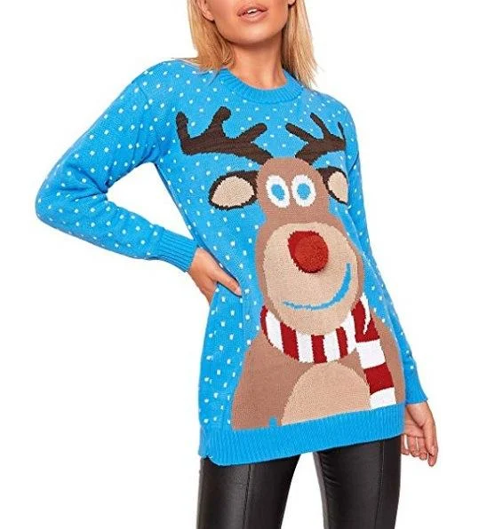 Ugly Christmas Sweater Red Deer PrintKnit Women Ugly Christmas Pullover