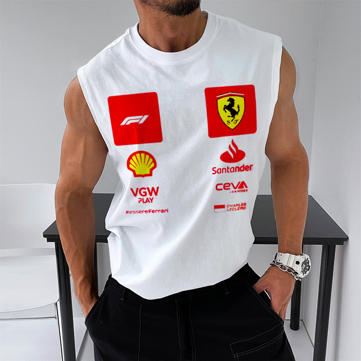 Men's Racing Club Fitness Casual Print Sleeveless Tank