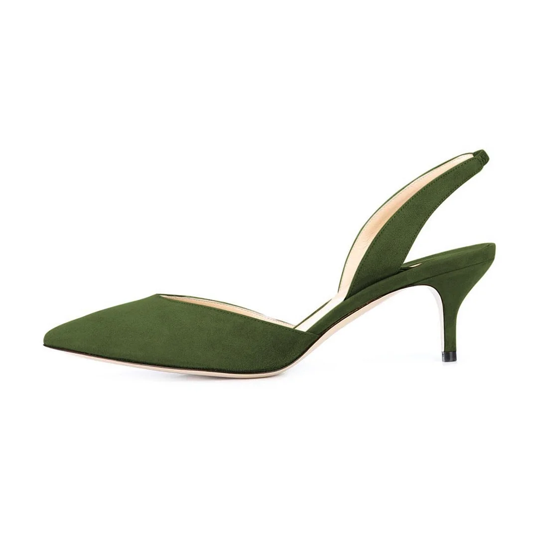 Faux Suede Pointed Slingback Military Green Pumps for Women