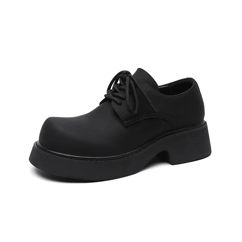 Tanguoant Tanguoant Derby Shoes Men's Black Big Head Lovers Casual Leather Shoes Men's Thick Sole Versatile Shoes 9522-R