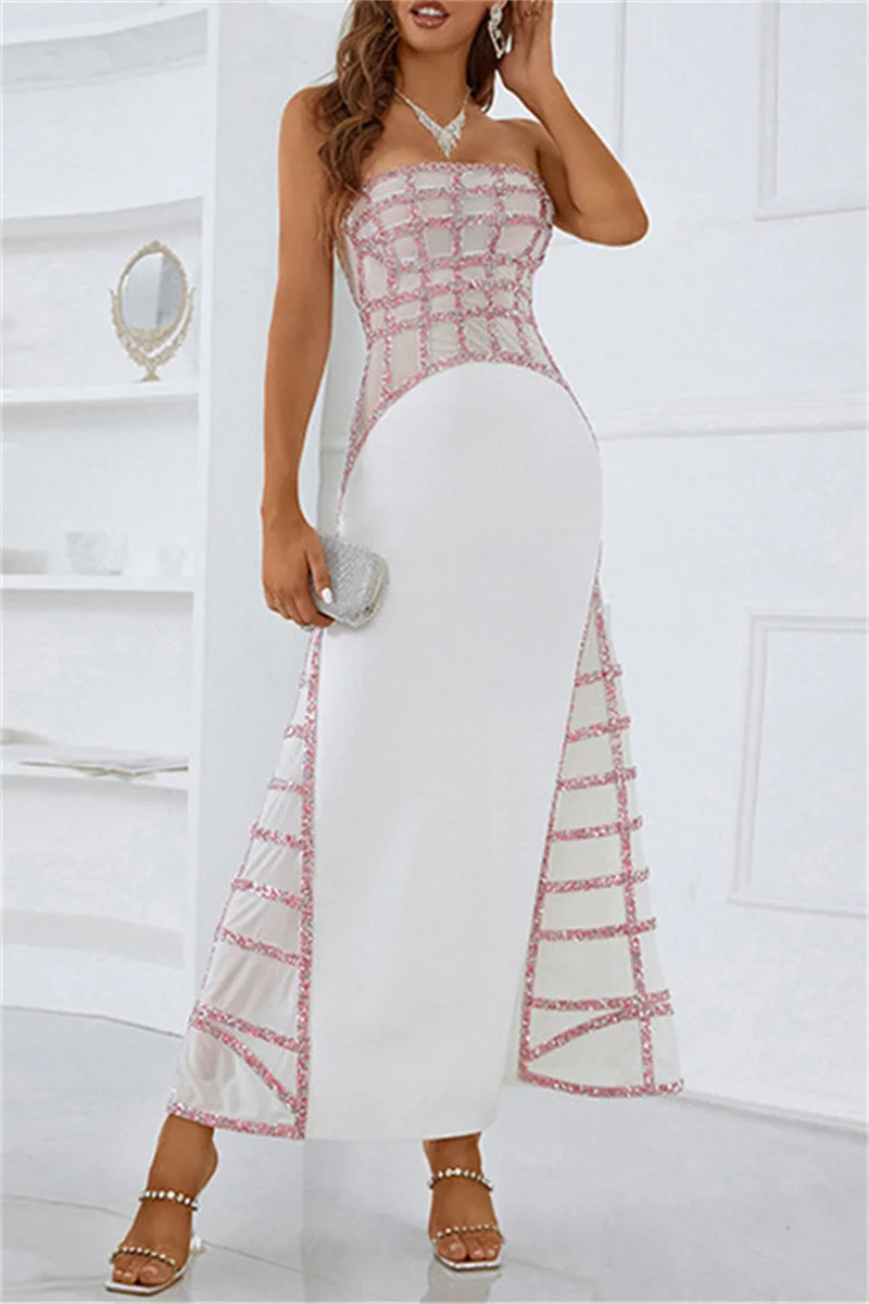 White Sexy Formal Patchwork Backless Strapless Evening Dress Dresses | EGEMISS