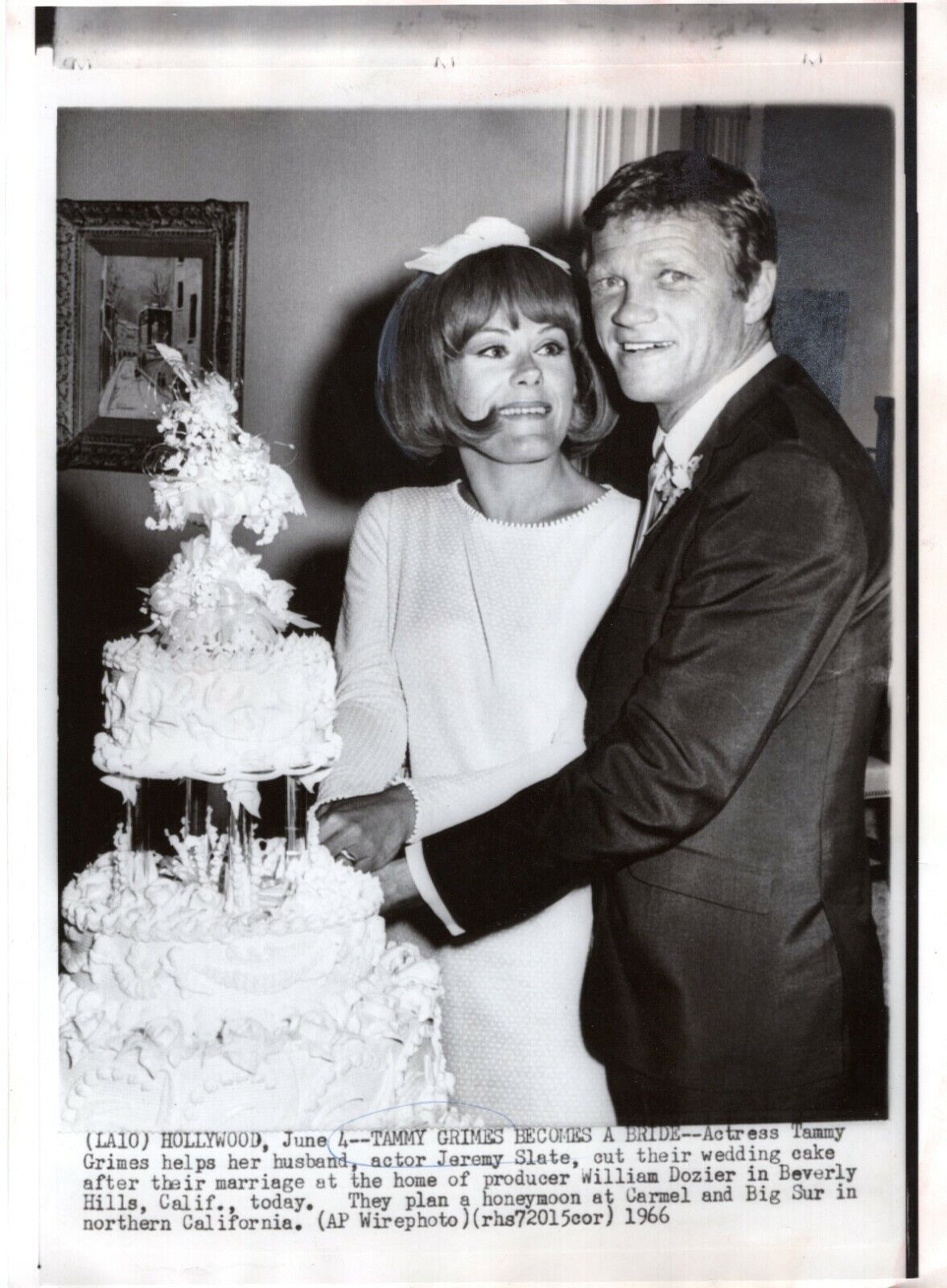 TAMMY GRIMES JEREMY SLATE Wedding Vintage 8x11 Promo Press News Photo Poster painting 1966