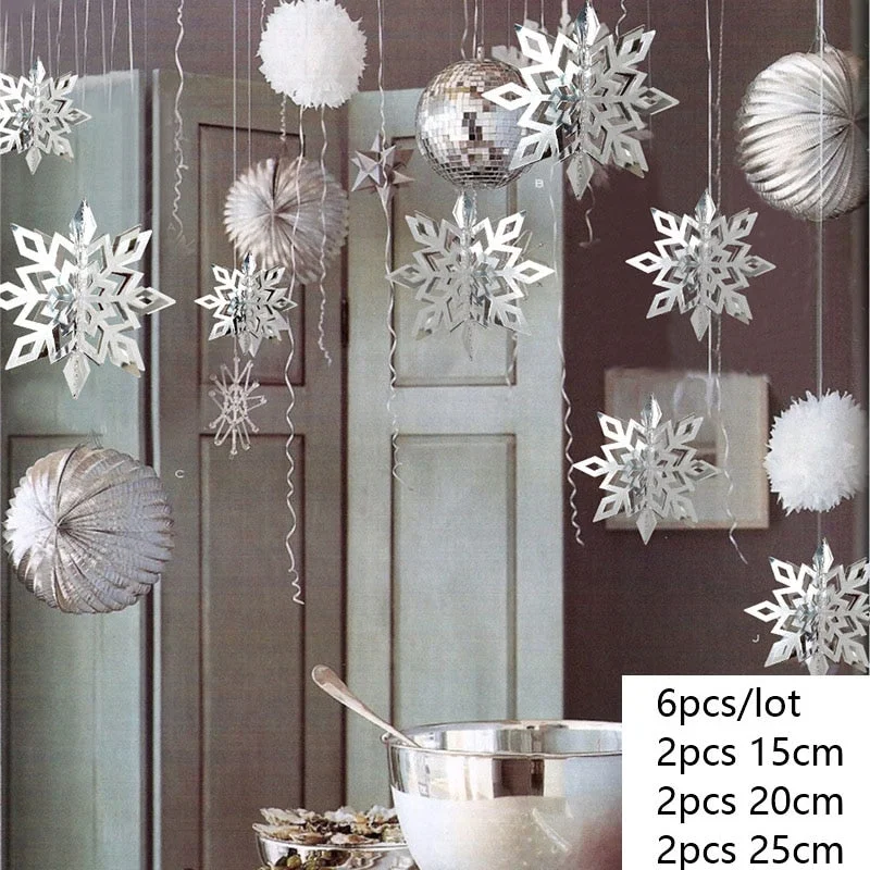 3D Artificial Snowflakes Paper Garland Banner Christmas Decorations for Home Winter Birthday Party Fake Snow New Year Ornaments