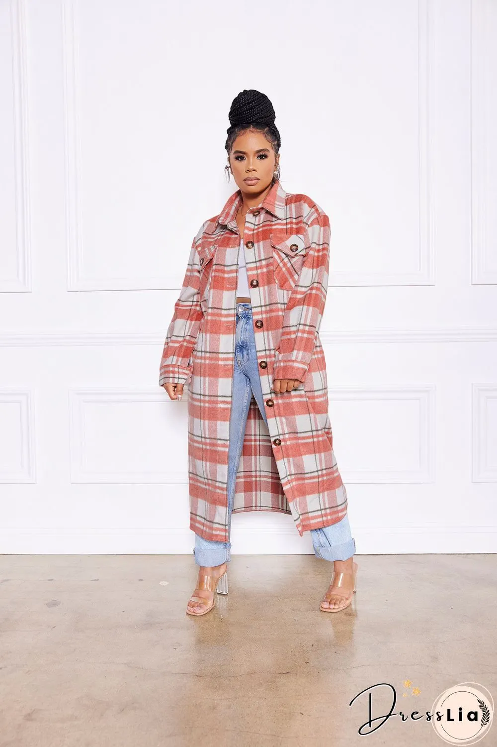 Classic Check Single-breasted Long Woolen Coat