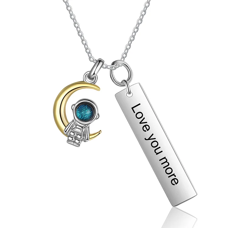 Personalized Couple Necklace with Astronaut with Moon Star Pendant Custom Name Necklace