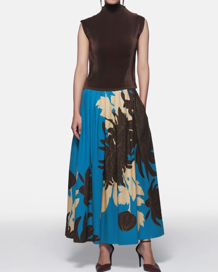 crop top panel print dress