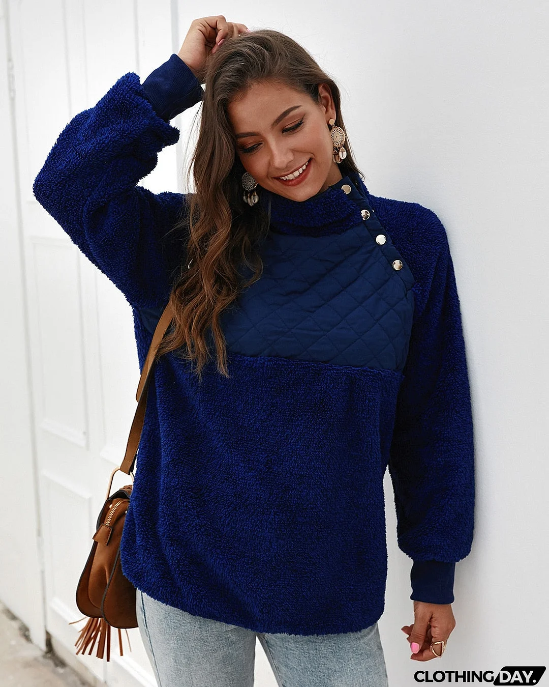 Sweatshirts Women Long Sleeve Patchwork Color Fahsion Autumn Winter Pullover Black Ladies Plush Warm Tops Clothing