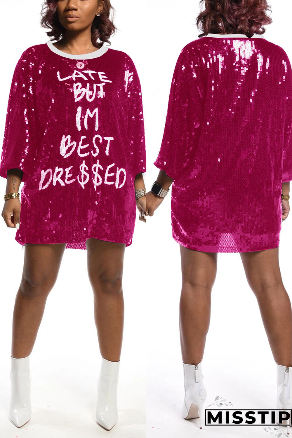 Blue Casual Sexy Letter Offset Hip Dress