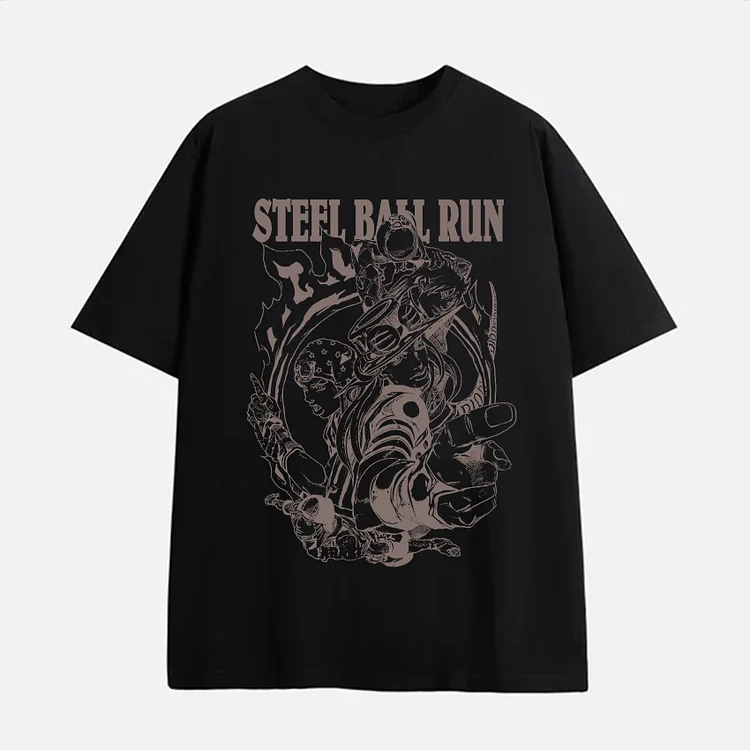 Casual Steel Ball Run Graphics Short Sleeve 100% Cotton T-Shirt