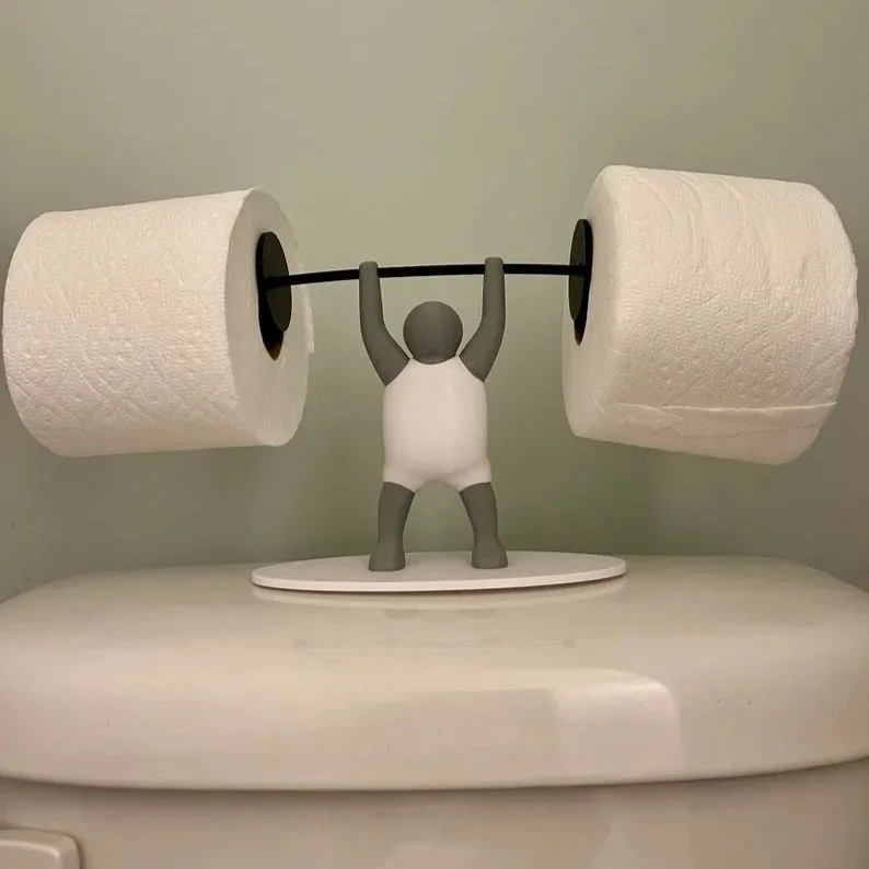 Funny 3D Printed Weightlifter Toilet Roll Holder