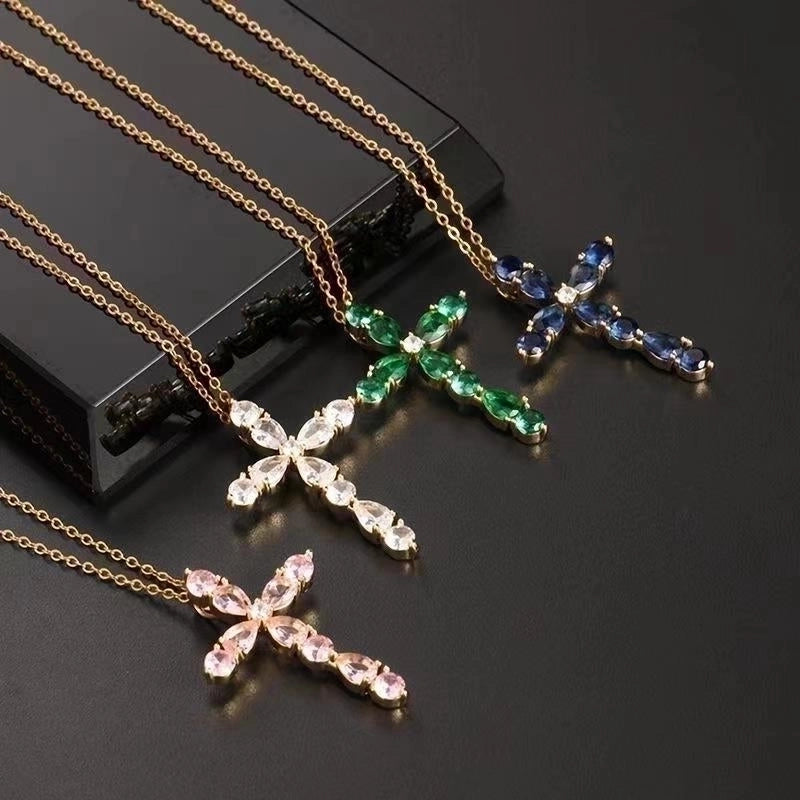 Stainless Steel 18K Gold Plated Minimalist Plating Inlay Cross Zircon