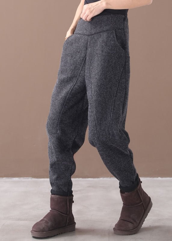 French Grey Pockets Patchwork Warm Fleece Pants Winter CK1945- Fabulory