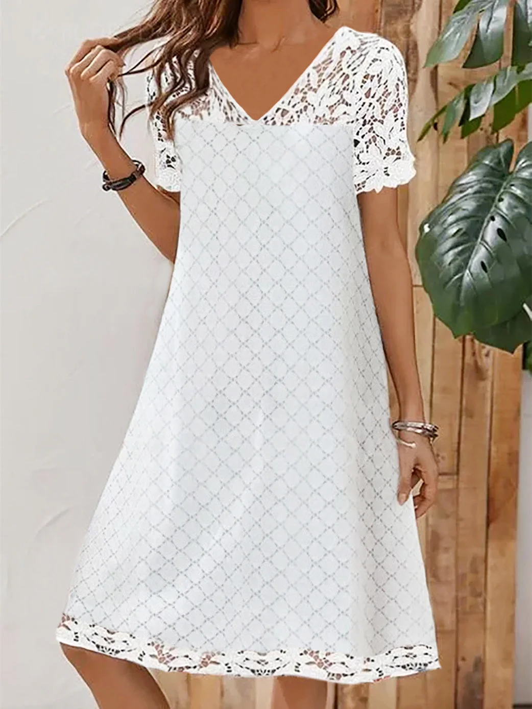Printed Short Sleeve V Neck Women's Fashion Large Size Loose Dress