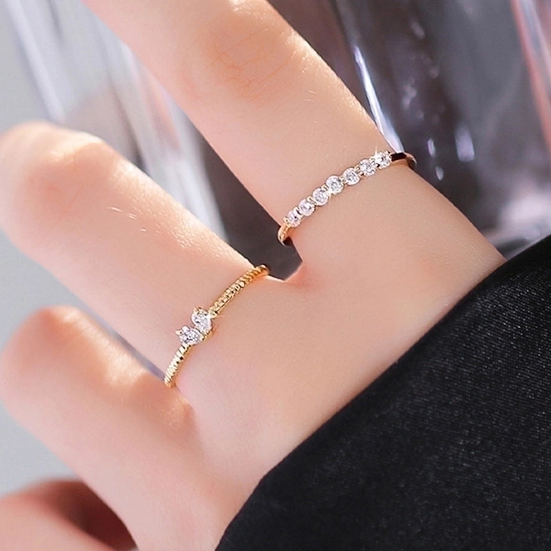 2 Pieces Korean Style Round Stainless Steel Zircon Open Ring