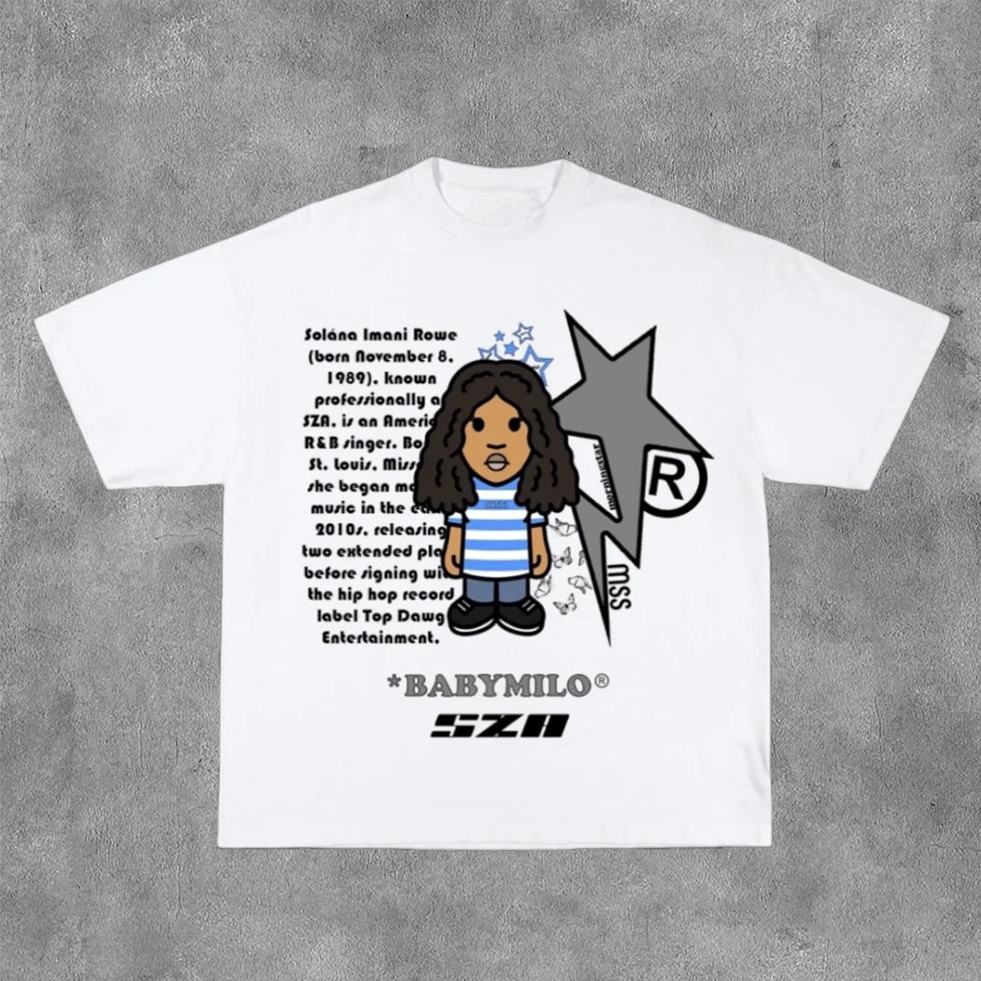 Cartoon SZA Print Short Sleeve T-Shirt