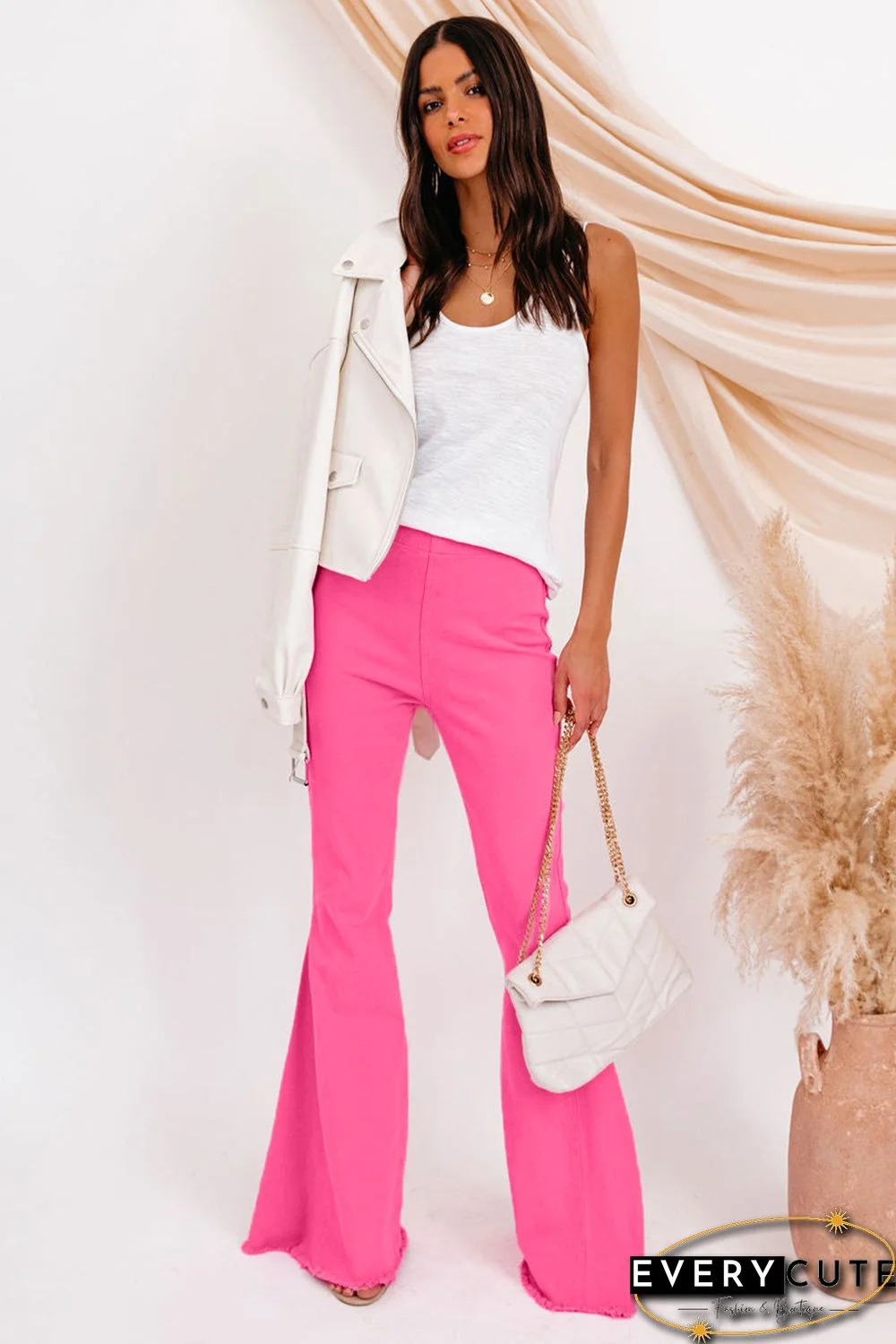 Pink Bell Bottom Denim Pants