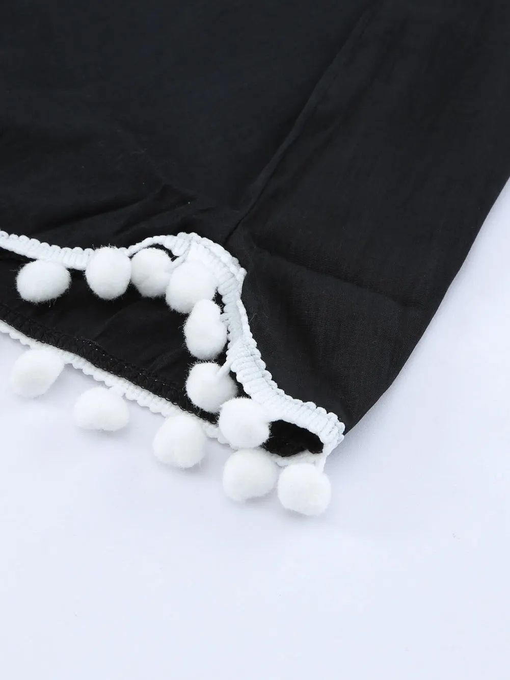 Beach Ready Black Crochet Pom Pom Trim Tunic Cover-Up
