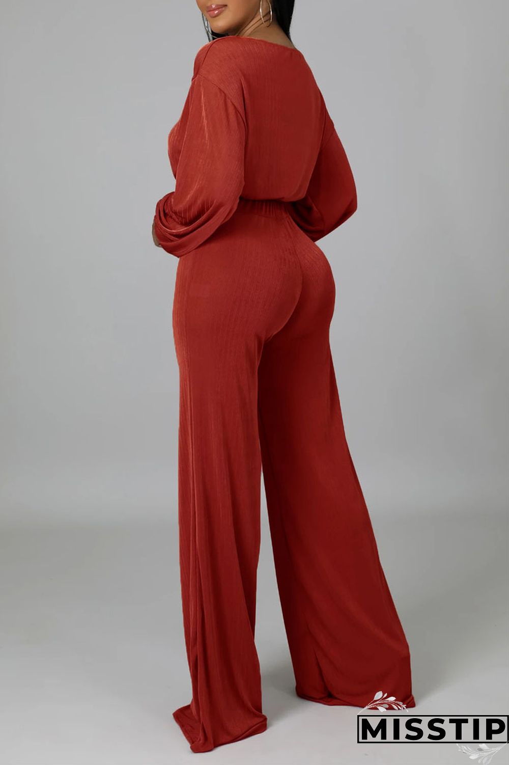 Red Bean Paste Casual Solid Patchwork O Neck Long Sleeve Two Pieces