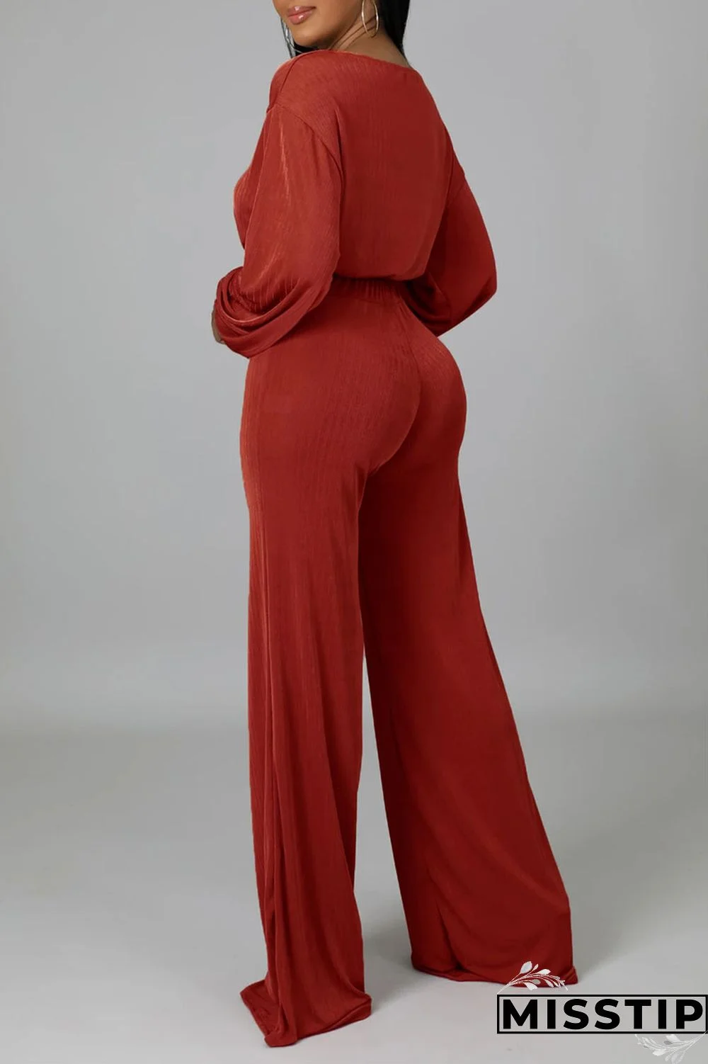 Red Bean Paste Casual Solid Patchwork O Neck Long Sleeve Two Pieces