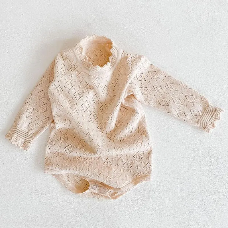 Cute Autumn Winter Infant Baby Girls Bowknot Rompers Clothing Kids Girl Long Sleeve Knit Rompers Clothes