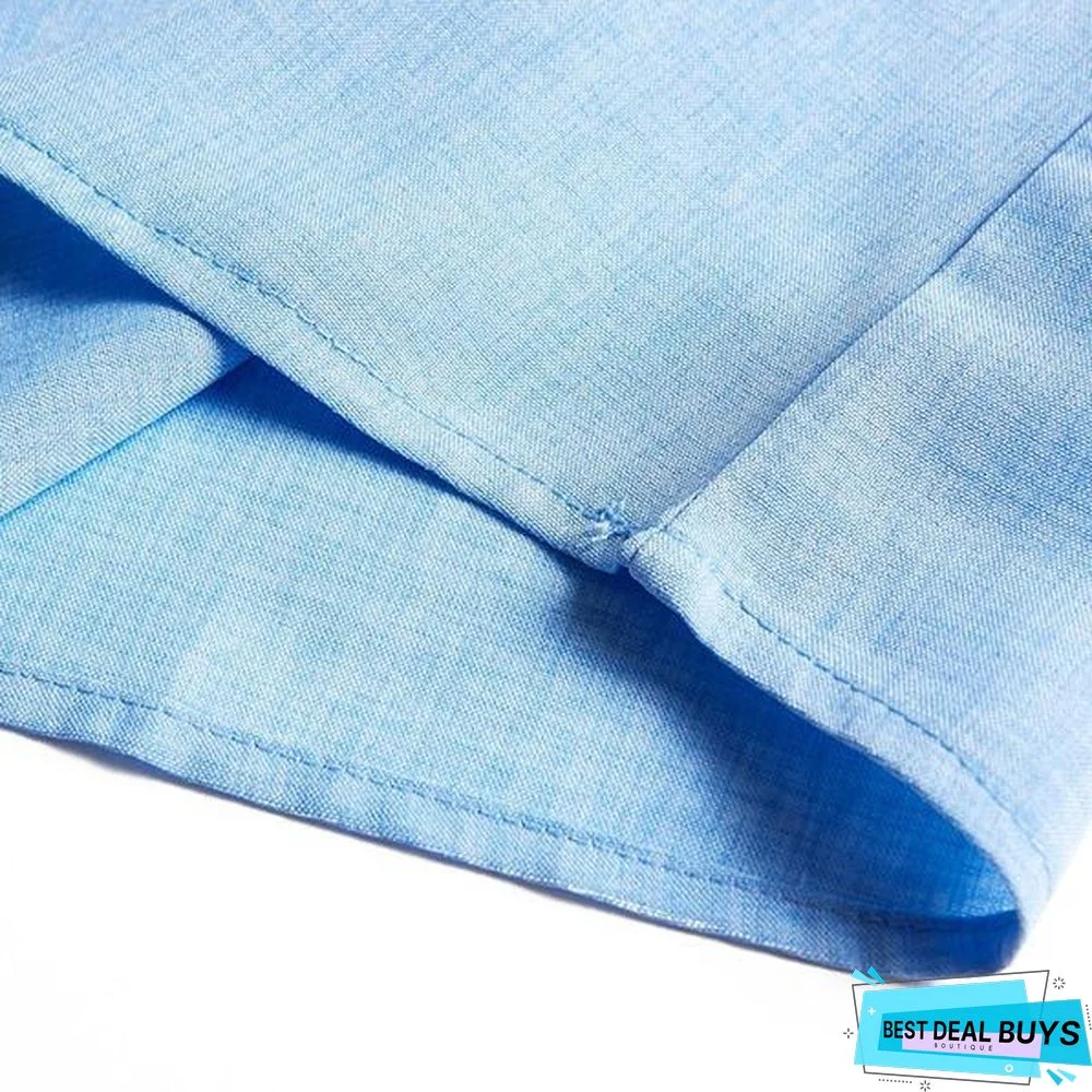 Men's Fashion Lapel Long Sleeve Solid Color Casual T-Shirts Linen