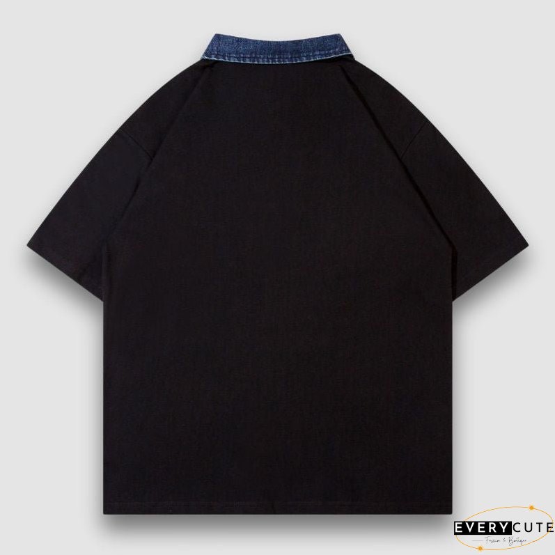 Spider Denim Patch Embroidered Lapel Tee