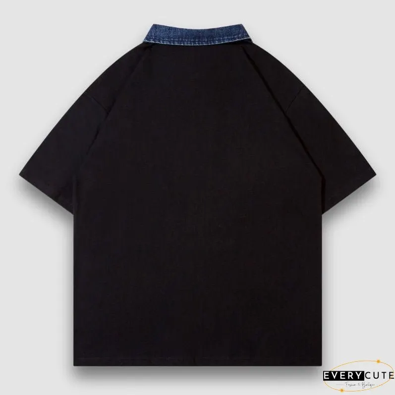 Spider Denim Patch Embroidered Lapel Tee
