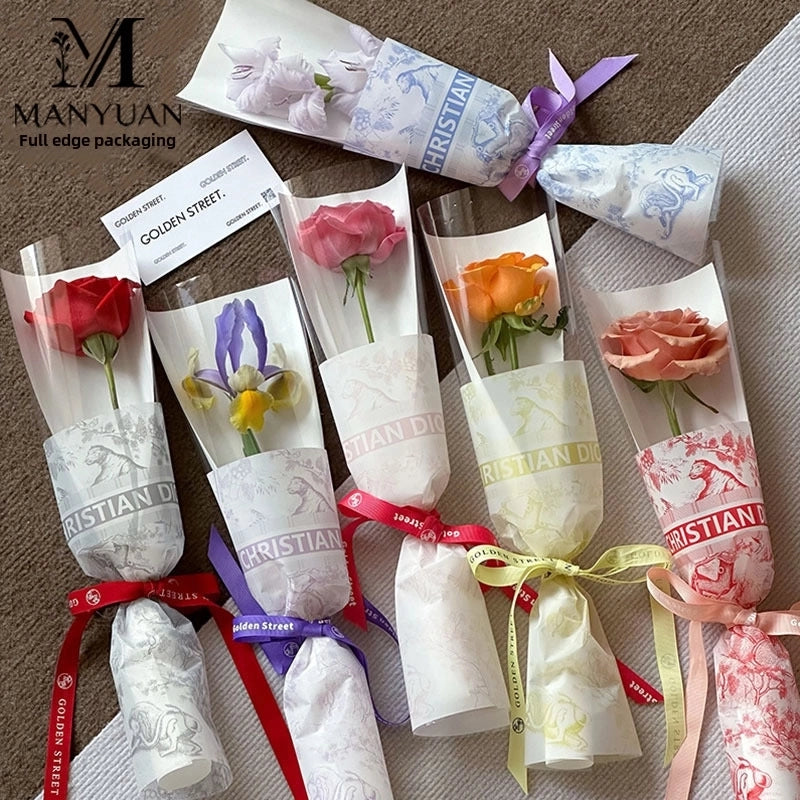 New Internet Red Single Bouquet Cellophane DIO Printing Waterproof Cellophane Flower Shop Floral Materials