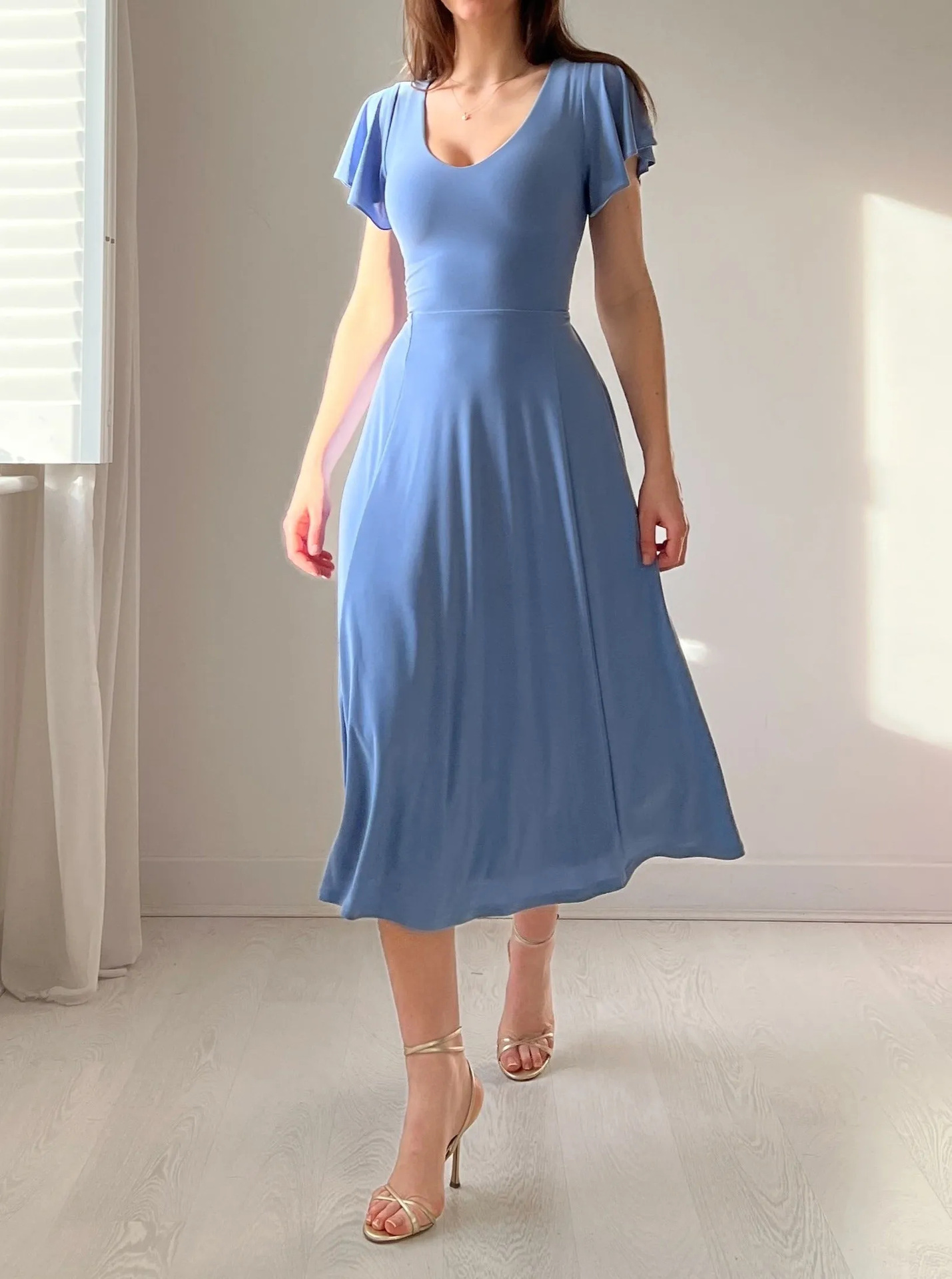 Rotimia Belt Design Flying Sleeve Narrow Waist Dress