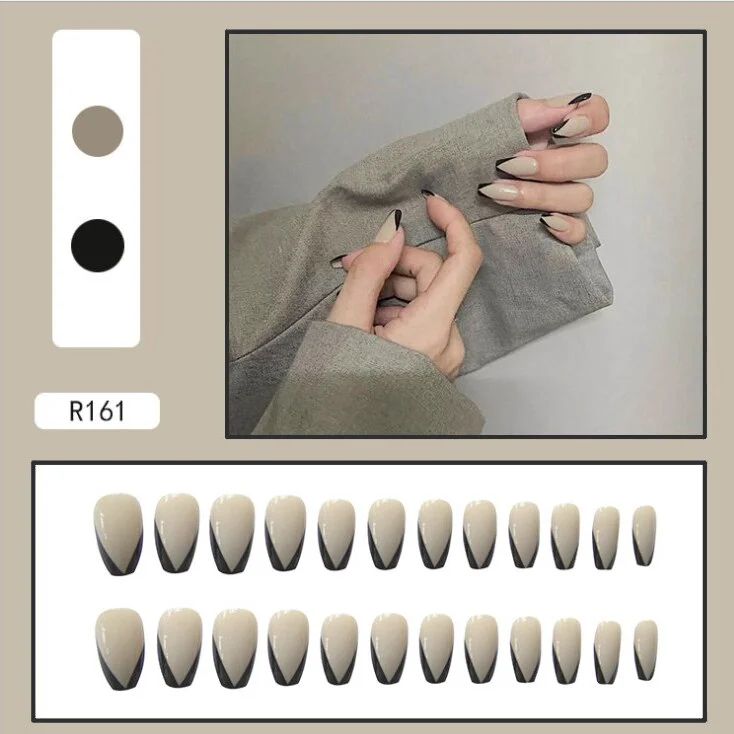 French V Simplicity Elegant Trapezoidal Wearable Fake Nails-Nail Inspo