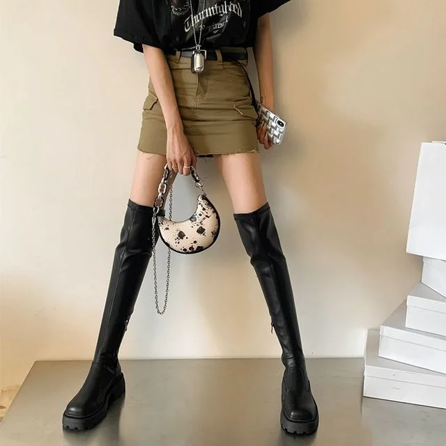 Boots Leather Faux Over-the-Knee