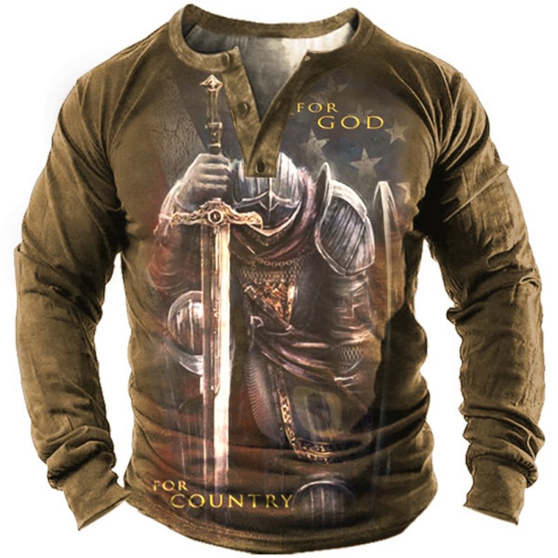 Men's Outdoor Tactical Knight Printed Long Sleeve T-shirt