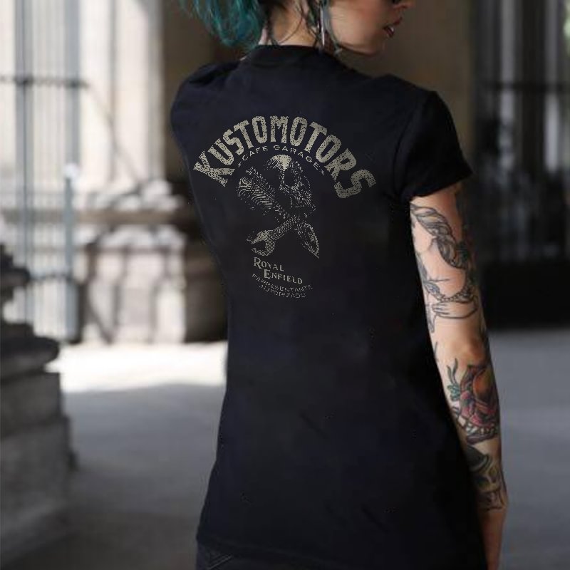 Kustomotors Skull Print Women's T-shirt Designer