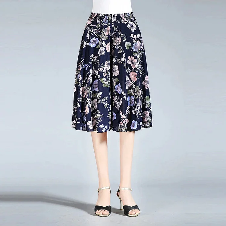 Ladies' wide-leg chiffon culottes with high elasticated waist