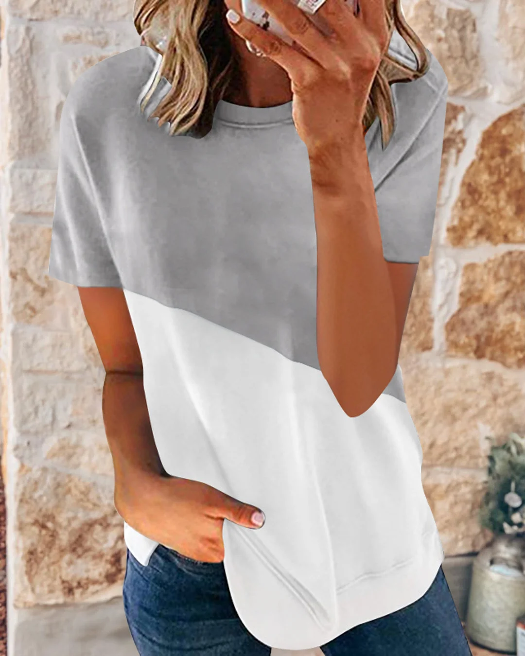 Two-Color Stitching Short-Sleeved T-Shirt