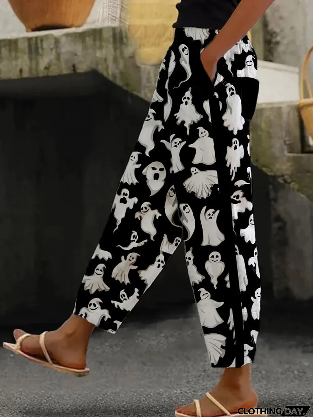 Ghost Print Wide-Leg Pants