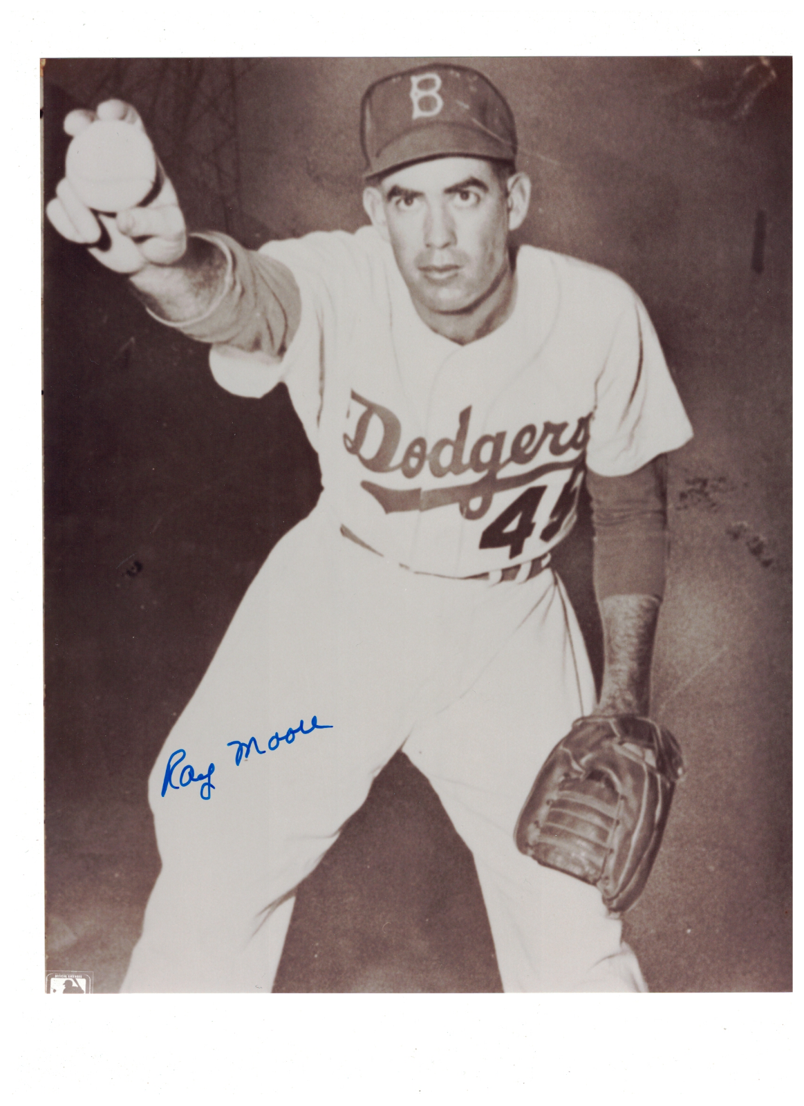 Ray Moore Brooklyn Dodgers Signed Baseball Photo Poster painting W/COA RH3