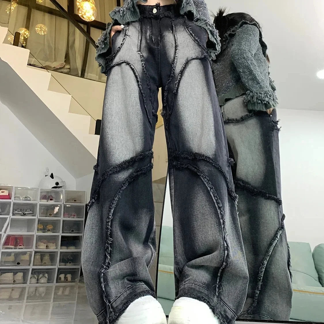 Aiertu Y2k Baggy Jeans Women Vintage Streetwear Hip-hop  Harajuku Design Wide Leg Denim Pants 2024 Spring Fashion Aiertu